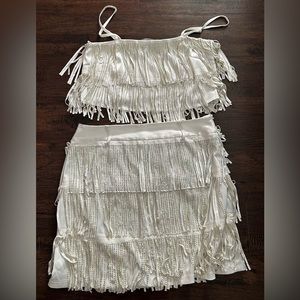 Lane 201 White Rhinestone Fringe Tank and Skirt Set